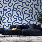 Tapet Personalizat Patterns cu dungi abstracte in nuante de albastru - BLUE DOODLE