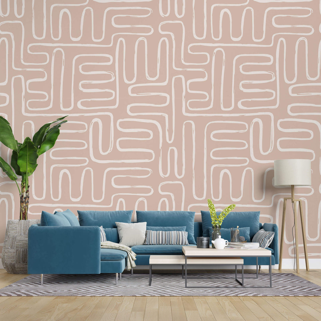 Tapet Personalizat Patterns cu model abstract grafic in stil boho in nuante de bej - BEIGE GRAPHIC LINES