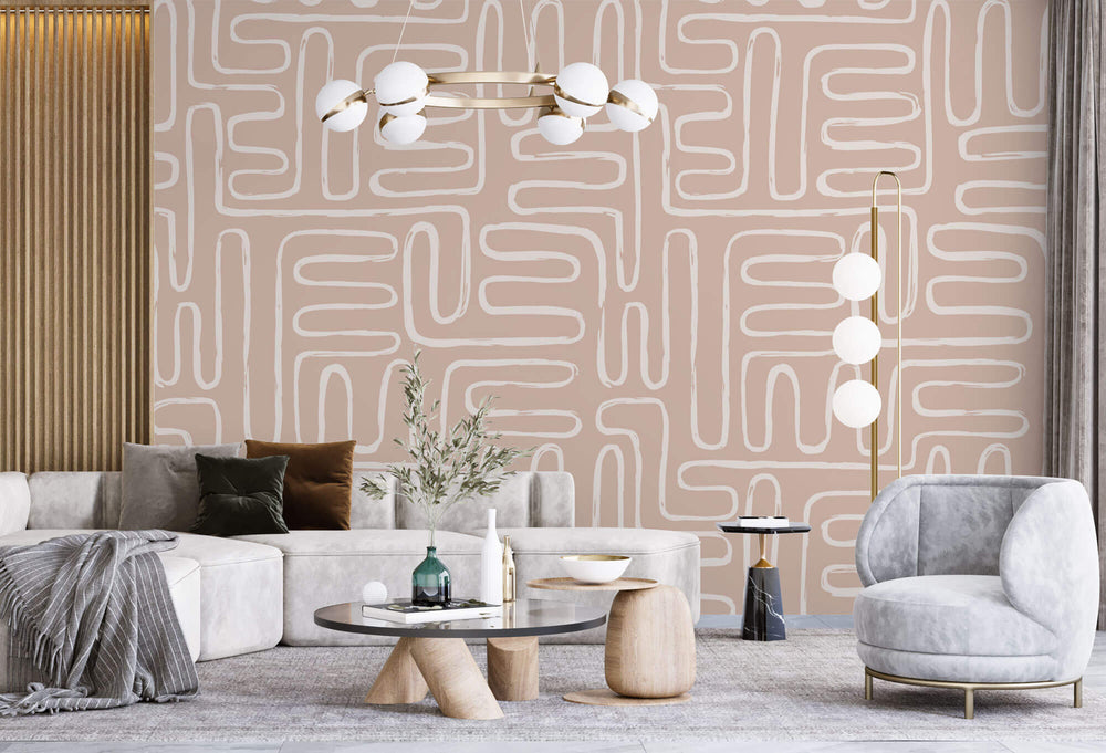 Tapet Personalizat Patterns cu model abstract grafic in stil boho in nuante de bej - BEIGE GRAPHIC LINES