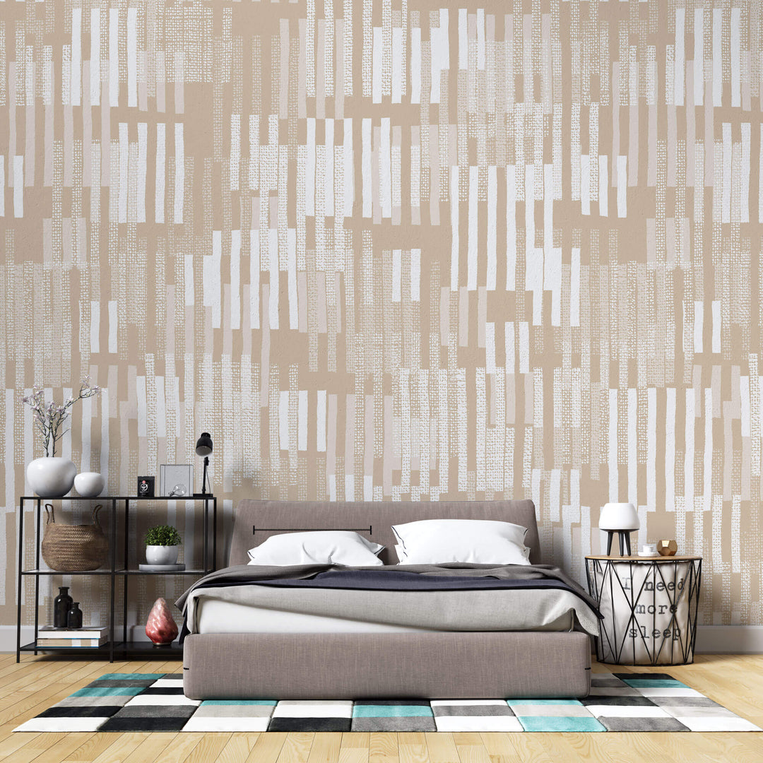 Tapet Personalizat Patterns cu dungi albe abstracte intr-un fundal bej - SUNNY BEIGE STRIPES