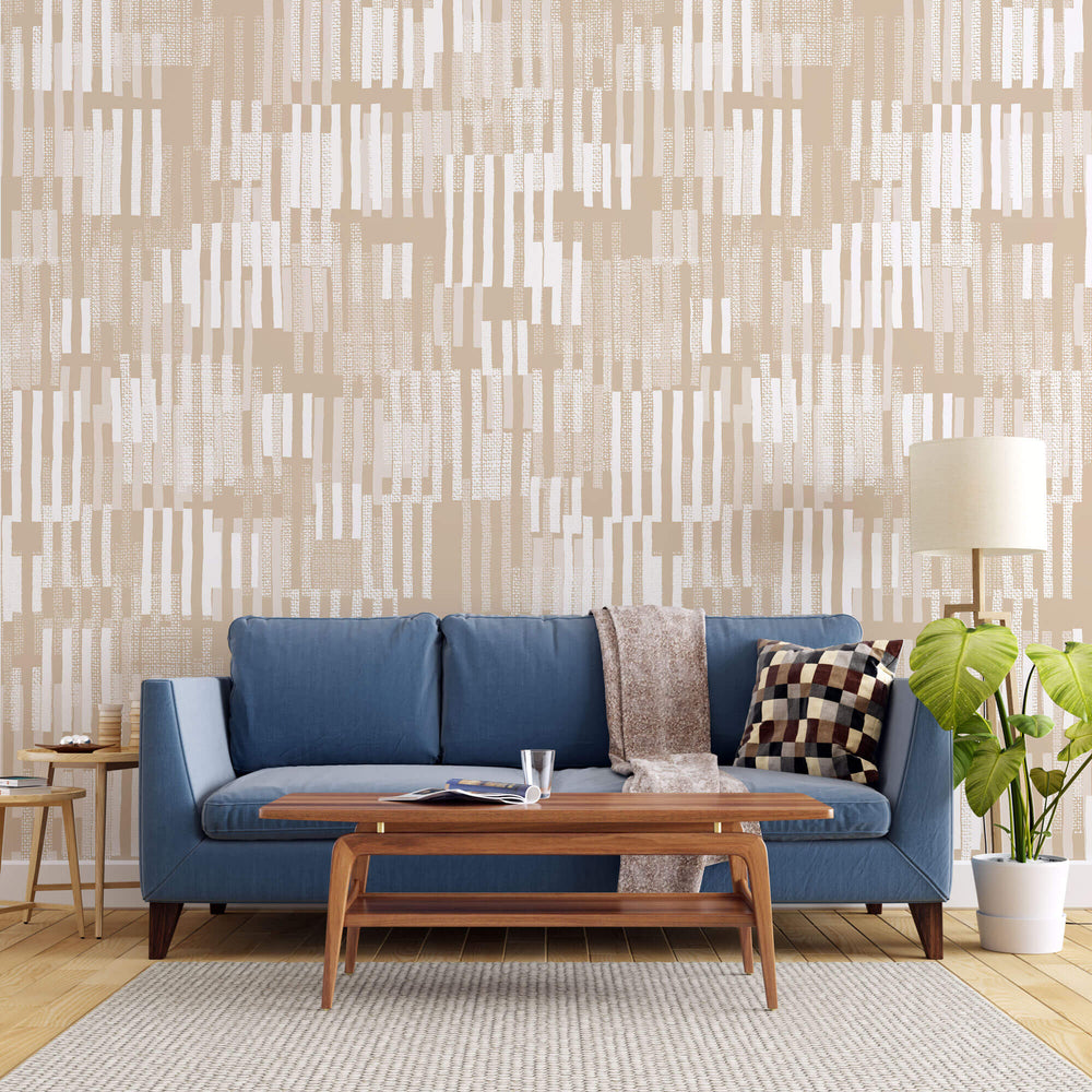 Tapet Personalizat Patterns cu dungi albe abstracte intr-un fundal bej - SUNNY BEIGE STRIPES