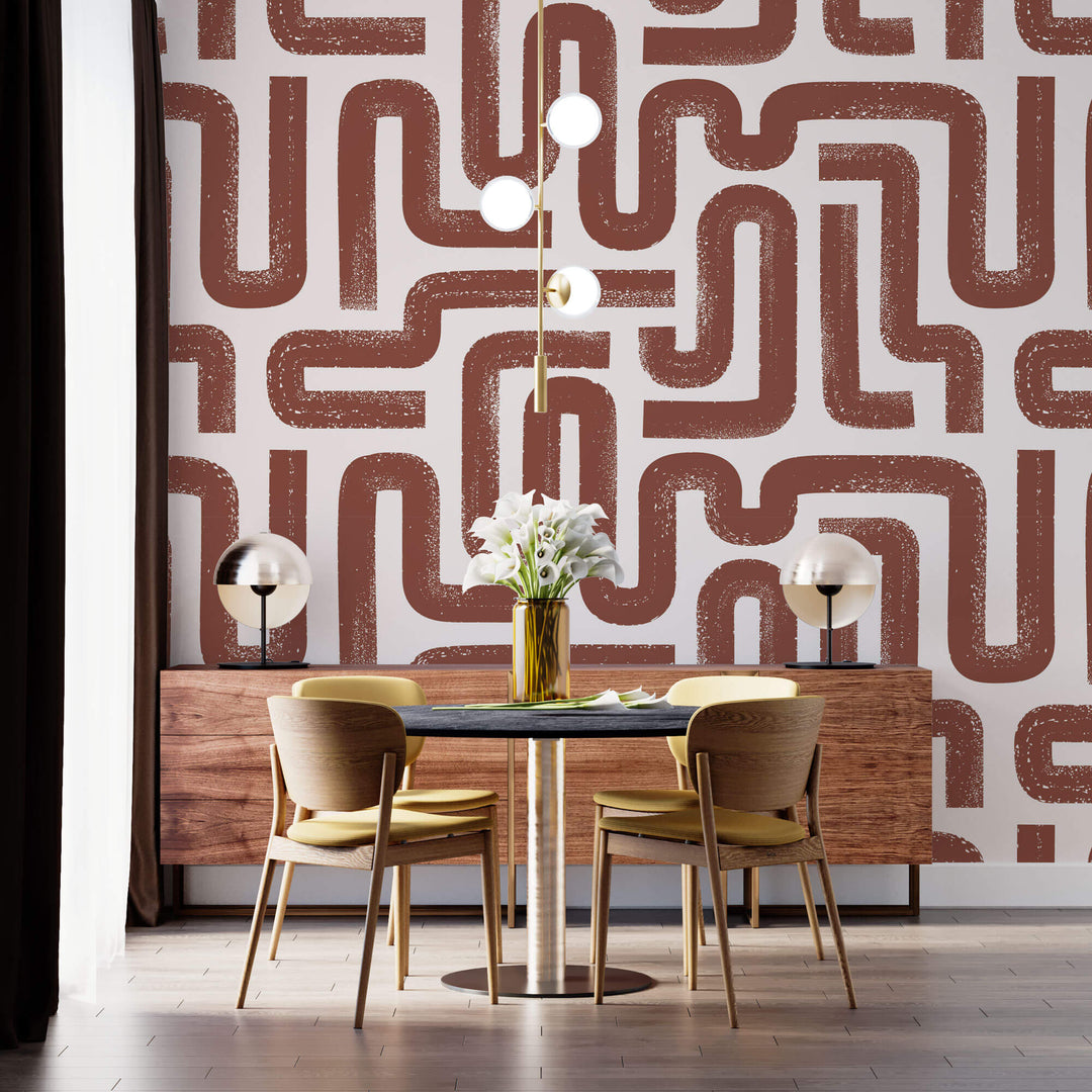 Tapet Personalizat Patterns cu dungi abstracte maronii pe un fundal crem - BROWN SNAKES