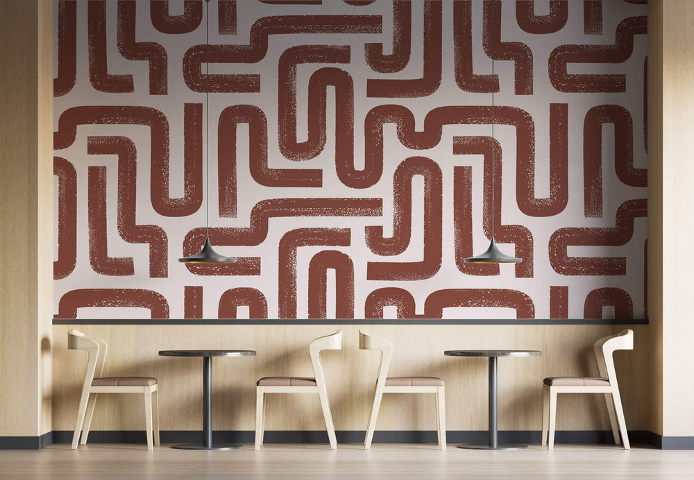 Tapet Personalizat Patterns cu dungi abstracte maronii pe un fundal crem - BROWN SNAKES