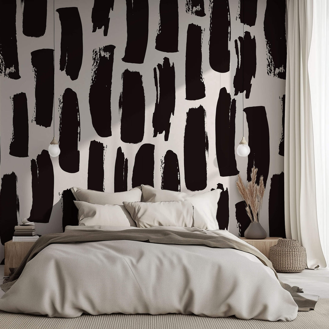 Tapet Personalizat Patterns cu dungi negre abstracte - BLACK SUMI LINES