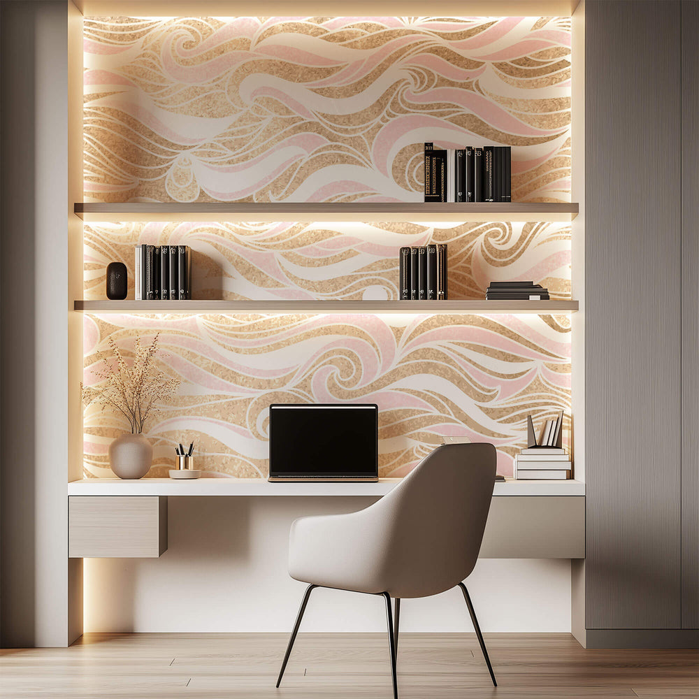 Tapet Personalizat Patterns forme abstracte in nuante de roz si fundal bej texturat - PINK ABSTRACT WAVES