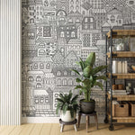 Tapet Personalizat Patterns cu cladiri desenate in alb negru - BUILDINGS SKETCH