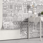Tapet Personalizat Patterns cu cladiri desenate in alb negru - BUILDINGS SKETCH