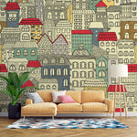 Tapet Personalizat Patterns cu cladiri colorate - BUILDINGS SKETCH COLOR