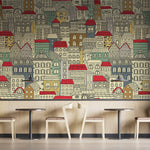 Tapet Personalizat Patterns cu cladiri colorate - BUILDINGS SKETCH COLOR