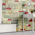 Tapet Personalizat Patterns cu cladiri colorate - BUILDINGS SKETCH COLOR