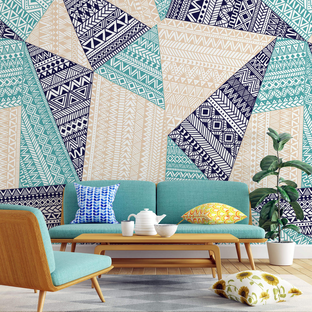 Tapet Personalizat Patterns cu triunghiuri si modele tribale - BOHO TRIANGLES