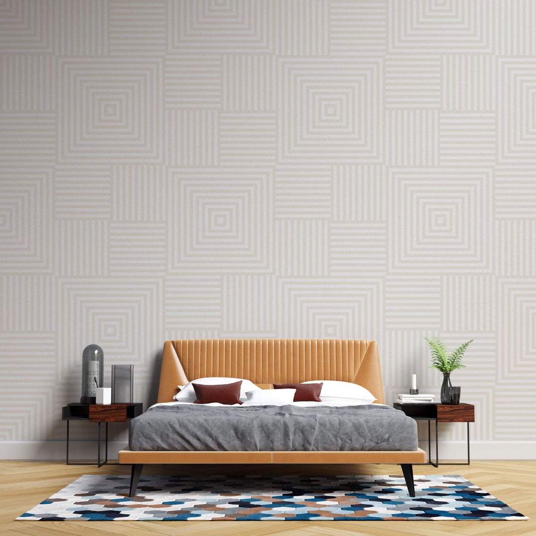 Tapet Personalizat Patterns cu forme geometrice subtile in nuante de bej deschis - LIGHT BEIGE ILLUSION