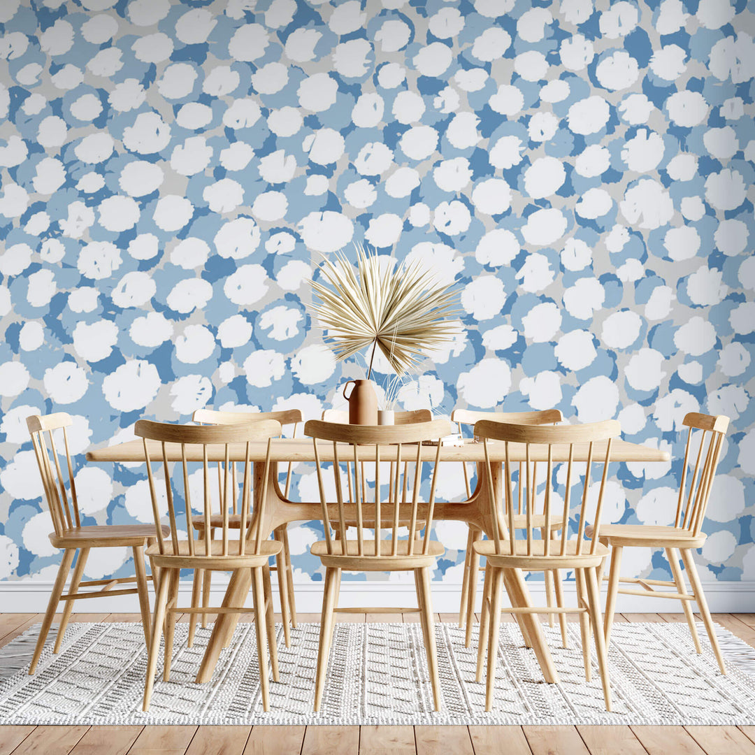 Tapet Personalizat Patterns cu pete de culoare abstracte in nuante de albastru - BLUE DOTTY WHITE