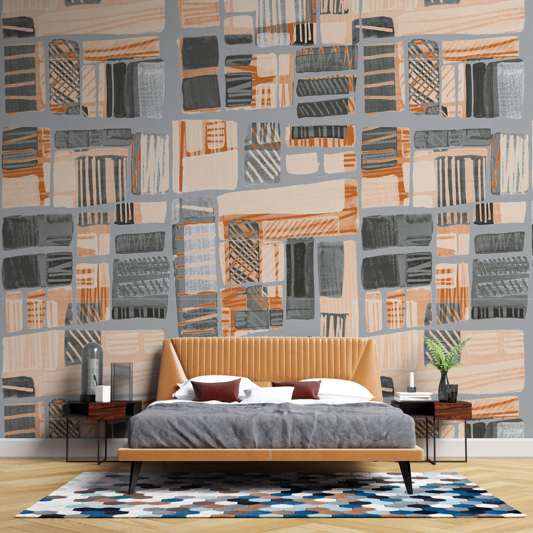 Tapet Personalizat Patterns cu model abstract in nuante gri si portocalii - PAINTED ABSTRACT