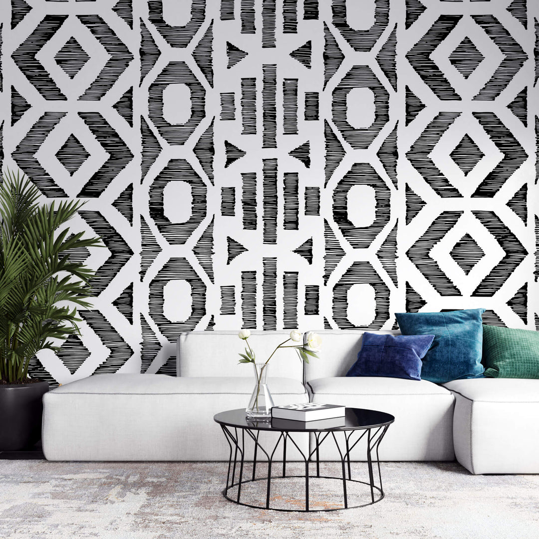 Tapet Personalizat Patterns cu model abstract in dungi negre - LINY SHAPES