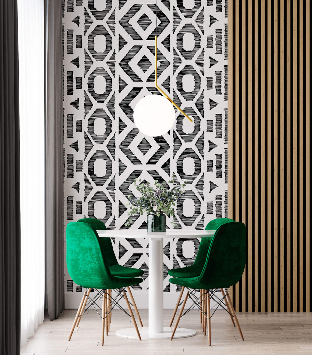 Tapet Personalizat Patterns cu model abstract in dungi negre - LINY SHAPES