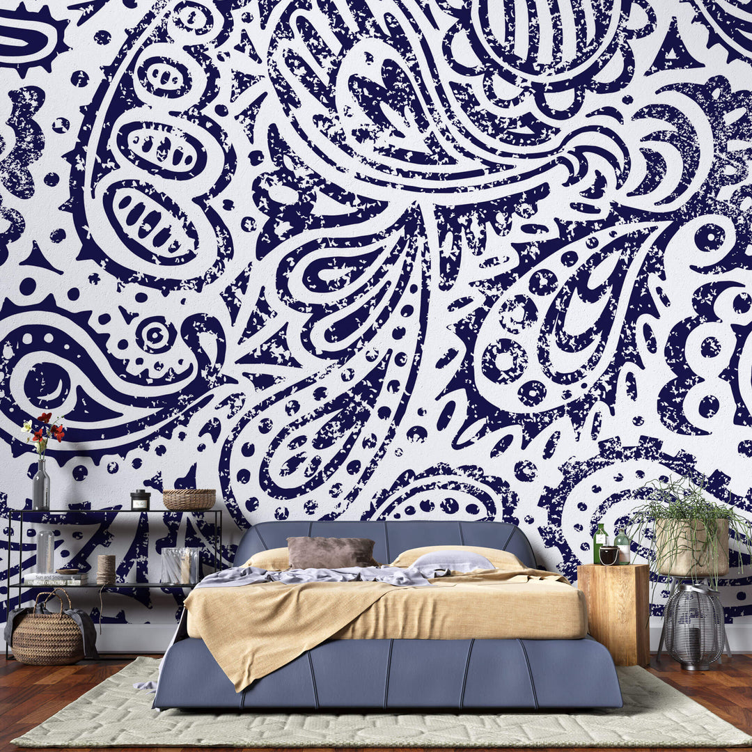 Tapet Personalizat Patterns cu model abstract de bandana in nuante de albastru - DARK BLUE BANDANA