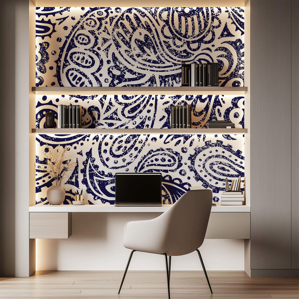 Tapet Personalizat Patterns cu model abstract de bandana in nuante de albastru - DARK BLUE BANDANA