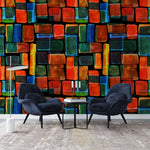 Tapet Personalizat Patterns cu cuburi pictate in nuante de rosu verde si albastru - COLORFUL WATERCOLOR CUBES