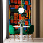 Tapet Personalizat Patterns cu cuburi pictate in nuante de rosu verde si albastru - COLORFUL WATERCOLOR CUBES