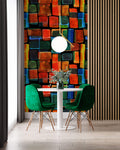 Tapet Personalizat Patterns cu cuburi pictate in nuante de rosu verde si albastru - COLORFUL WATERCOLOR CUBES