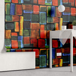 Tapet Personalizat Patterns cu cuburi pictate in nuante de rosu verde si albastru - COLORFUL WATERCOLOR CUBES