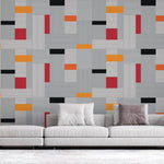 Tapet Personalizat Patterns cu model abstract in nuante de gri rosu si portocaliu - LINES AND COLOR
