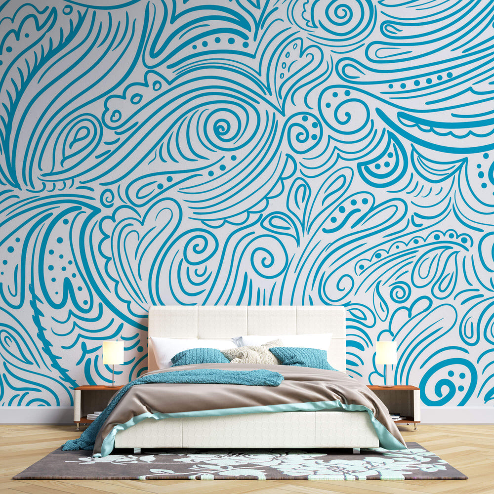 Tapet Personalizat Patterns cu model abstract in nuante de albastru - HEARTS AND WAVES