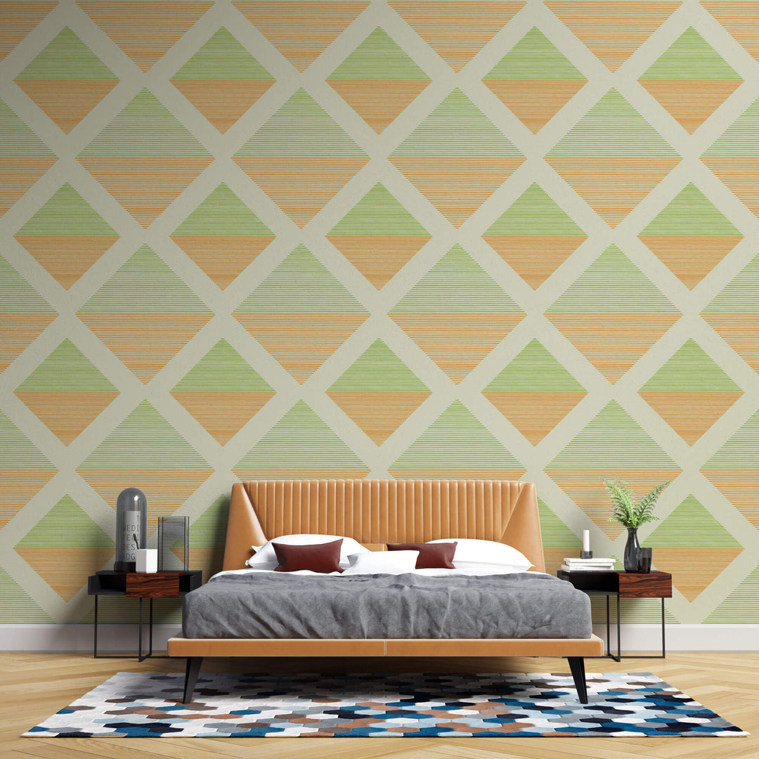 Tapet Personalizat Patterns cu romburi in nuante de verde si portocaliu - GREEN AND ORANGE