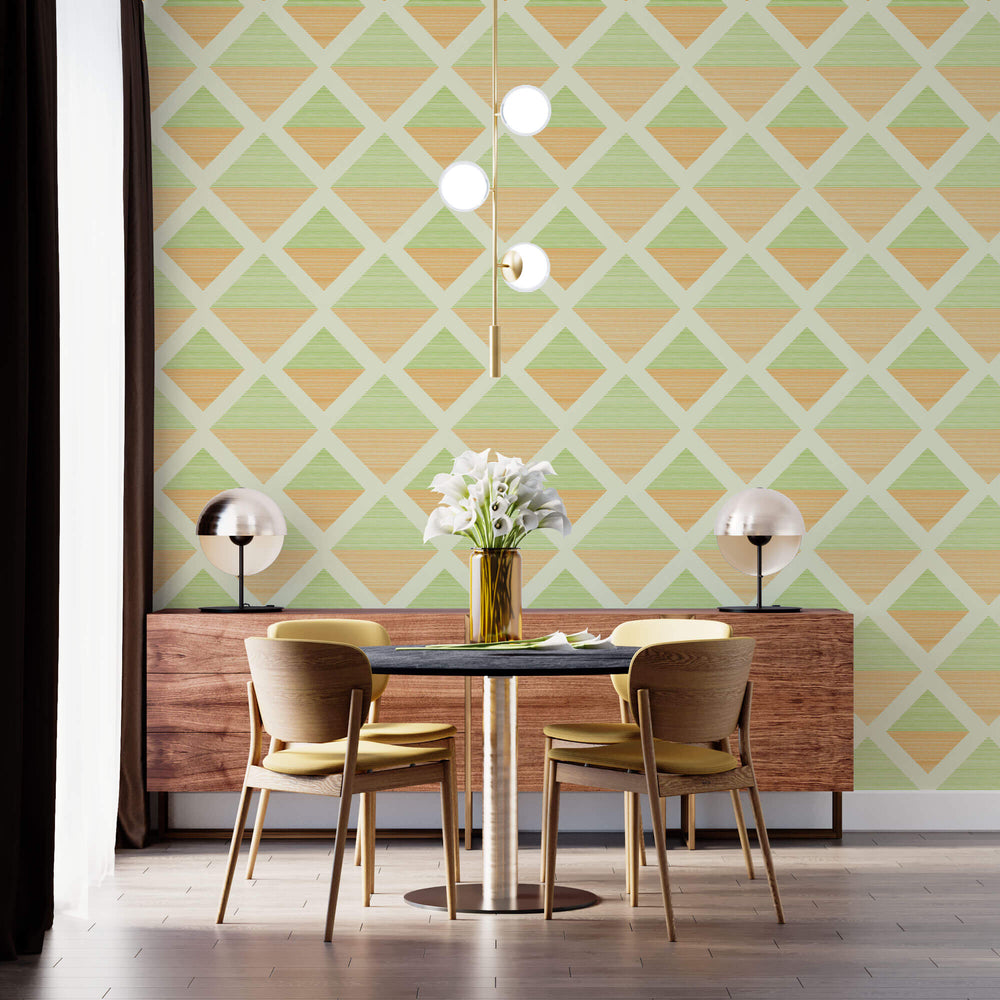 Tapet Personalizat Patterns cu romburi in nuante de verde si portocaliu - GREEN AND ORANGE