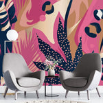 Tapet personalizat abstract cu forme abstracte in nuante de roz tropical aducand o explozie de culoare si energie tropical pink