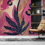 Tapet personalizat abstract cu forme abstracte in nuante de roz tropical aducand o explozie de culoare si energie tropical pink