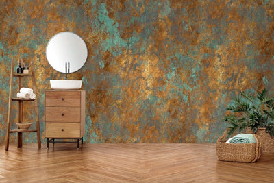 tapet personalizat abstract cu o textura de piatra aramie cu accente turcoaz oferind un aspect industrial si artistic rusty turquoise