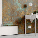 Tapet personalizat abstract cu o textura de piatra aramie cu accente turcoaz oferind un aspect industrial si artistic rusty turquoise