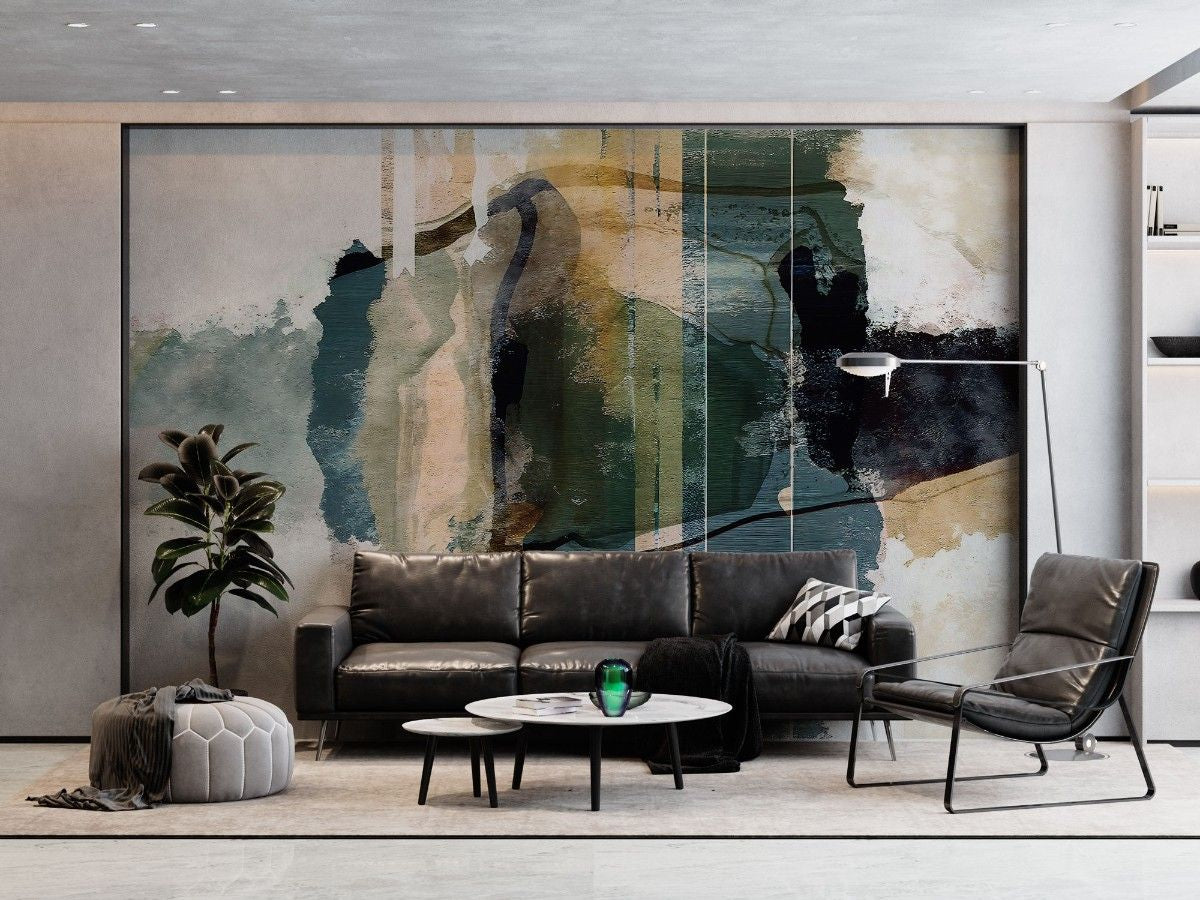 tapet personalizat abstract cu pictura in straturi si texturi ce sugereaza ritm si repetitie paint frequency