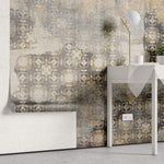 Tapet personalizat abstract cu un efect de mozaic invechit oferind o textura artistica si un aspect vintage scraped mosaique