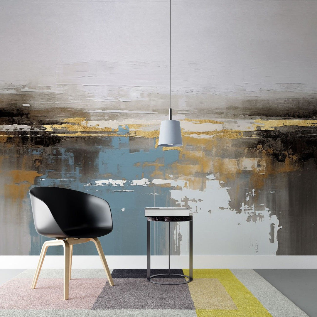 Tapet personalizat abstract cu accente de auriu si carbune creand un contrast elegant si modern gold and charcoal