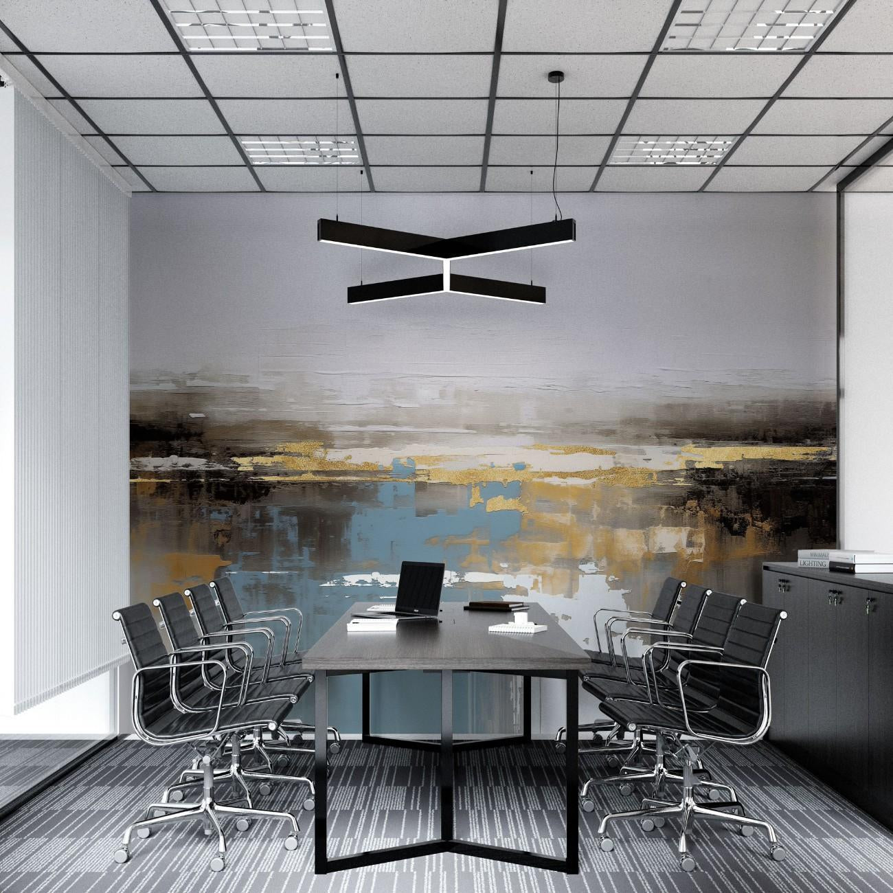 tapet personalizat abstract cu accente de auriu si carbune creand un contrast elegant si modern gold and charcoal
