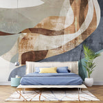 Tapet personalizat abstract cu fragmente in nuante de sienna aducand un aspect textural si o caldura pamantie sienna fragments