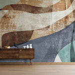 Tapet personalizat abstract cu fragmente in nuante de sienna aducand un aspect textural si o caldura pamantie sienna fragments