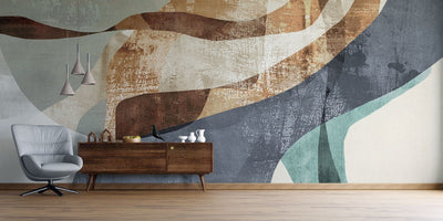 tapet personalizat abstract cu fragmente in nuante de sienna aducand un aspect textural si o caldura pamantie sienna fragments