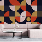 Tapet Personalizat Abstract cu un model neo-geometric in nuante de rosu albastru inchis si roz - NEO GEOMETRIC