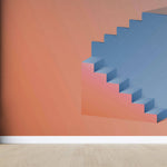 Tapet Personalizat Abstract cu scari abstracte iluzorice in nuante de portocaliu si albastru - ILLUSION STAIRS