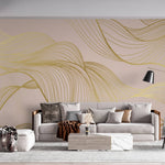 Tapet Personalizat Abstract cu unde aurii pe un fundal roz - SOFT GODDESS