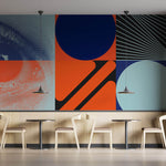 Tapet Personalizat Abstract cu elemente abstracte in nuante intense de rosu si albastru - POSTMODERN