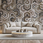 Tapet Personalizat Abstract cu mozaic hexagonal din marmura bej si maro - ARABIAN NIGHTS