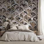 Tapet Personalizat Abstract cu mozaic evantai din marmura bej si maro - FAN MARBLE
