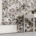 Tapet Personalizat Abstract cu mozaic evantai din marmura bej si maro - FAN MARBLE