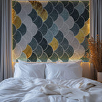 Tapet Personalizat Abstract cu solzi abstracti in nuante de gri albastru si auriu - BLUE GOLDEN FLAKES