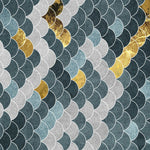 Tapet Personalizat Abstract cu solzi abstracti in nuante de gri albastru si auriu - BLUE GOLDEN FLAKES